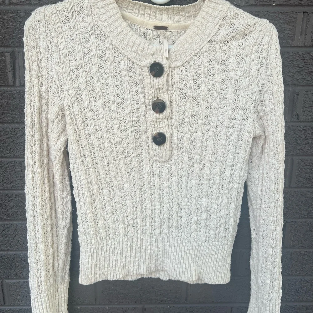 Free People Cream Button-Front Sweater Sz S